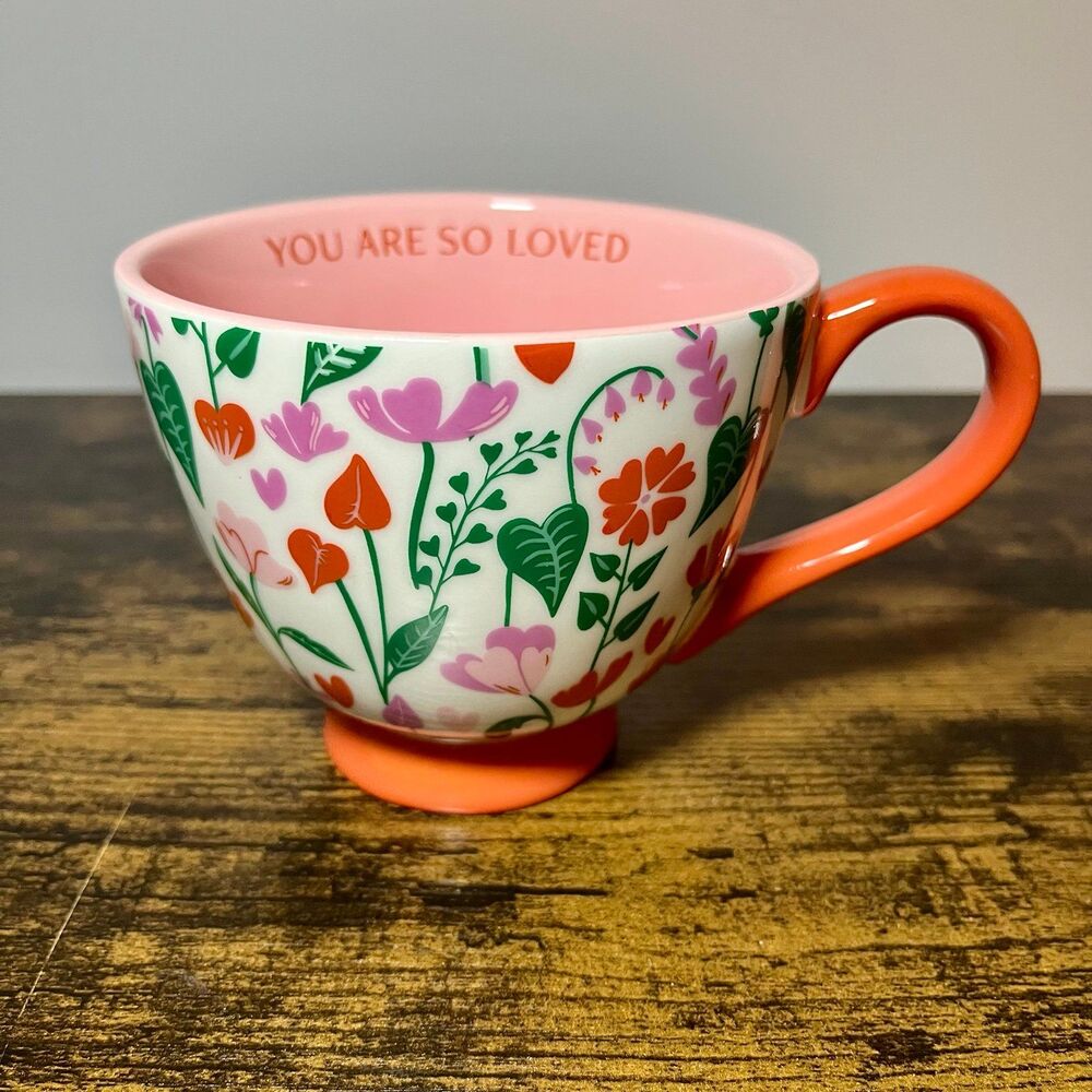 Paper Source You Are So Loved Ceramic Mug Pink Floral Coffee Tea Cup